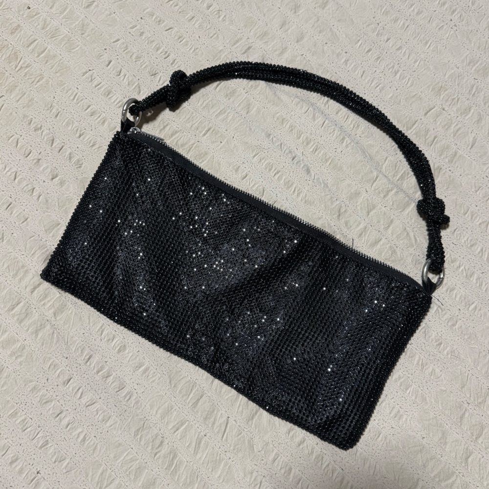 Rhinestone knot strap slouch bag